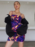 Sexy Print Slim Dress For Women Square Collar Sleeveless High Waist Summer Dresses Female Fashion New 2022