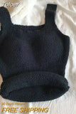 Winter Sexy Women Cashmere Warm Camis With Bra Pad Knitting Thick Tank Tops Sweet Tops For Women Plush