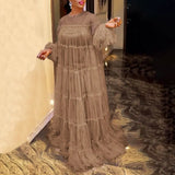Maxi Long Dress Long Robe Sexy Lace Lantern Sleeve Floor-Length Party Dress 2021 VONDA Beach Holiday
