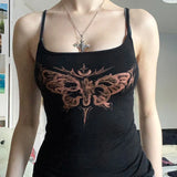 Slim And Skinny Butterfly Pattern Printed Small Sling Vest Hot Girl Sexy Dark Knitted Blouse-Outfit