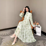 Long-Sleeved Broken Flower Dress-Outfit