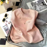 Industry Nail Bead Splicing Sleeveless Knitted Vest Folded Fashionable Look Lazy Vest Horse Clip Pullover Jacket-Outfit