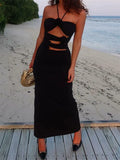 Y2K 3D Flowers Fairy Dresses Sexy Hollow Out Slim Long Dress Summer Back Split Beach Party Club Outfits Vestidos 2023-Outfit