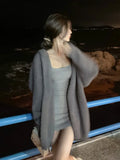 Autumn Elegant Sweater Coats with Hooded Women Pure Color Knitted Cardigan Y2k Clothing Korean Fashion Outwear Office