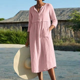 Size Shirt Dresses Linen Women Summer Sundress Beach Holiday 2021 Vintage Robe Solid Loose Autumn Midi Cotton Dress