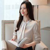 Mujer De Moda 2021 Blouse Women Long Sleeve Women Blouses Shirts Stand Collar Chiffon Blouse Shirt Women Tops Blusa