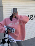 Crew Neck Printing Pull Autumn Korean Temperament Knitting Tops Vintage Lazy Style Sweater Casacos De Inverno