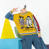 Cartoon Clown Embroidery Sweater Harajuku Retro Style Knitted Sweater Autumn And Winter Cotton Pullover