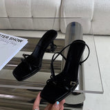 Temperament With A Word Of Sandals Women 2025 New Summer Solid Color Fine Heel With Skirt Black High