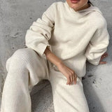 Summer Knitted Sweat Suits Women Matching Sets Long Sleeve Hoodie+wide-legged Pants Loungewear Sweater Set Two Piece