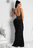 Black Formal Strap Sleeveless Beading Mermaid Backless Evening