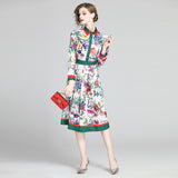 Spring Autumn Designer Runway Shirt Dress Women's Long Sleeve Lapel Floral Print Office Lady Work Vestidos