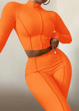 Ribbed Turtleneck Crop Top and Pants 2pc Set 618-0-Outfit