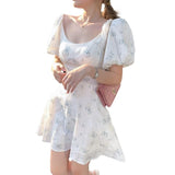 Sleeve French Floral Print Maxi Mini Woman Dress Office Lady Korean Japan Style Kawaii Elegant Dress for Women 2023