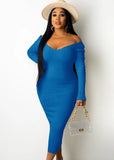 Knitting V-Neck Long Bodycon