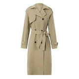Women Double Breasted Long Trench Coat Fall Winter Clothes Classic Lapel Long Sleeve Windproof Overcoat with Belt Long Overcoat-Outfit