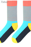 1 Pair Men Dress Socks Cotton Colorful Striped Plaid Printed Comfort Happy Socks Skate Funny Geometry Dot Wedding