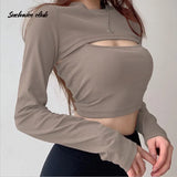 Sexy Hollow Knit Top Sweater Women Party Navel Slim Ribbed Summer Lady Shirts Solid Color Skinny Casual