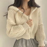 Korean Version Of High-Collar Warm Retro Coarse Needle Lapel Knitted Shirt Lazy Style Loose Style Zipper Sweater Jacket-Outfit