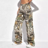 Large Pocket Loose Straight Trousers Spring And Autumn New Individualized Printed Camouflage Floor Mopping Overalls-Outfit