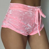 S-XL women velvet drawstring shorts plus size casual high waist 2018 winter sexy skinny booty shorts