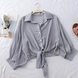 Shirts Women 2020 Summer Half Sleeve Buttoned Up Shirt Loose Casual Blouse Tied Waist Elegant Blouses For