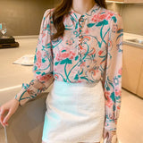 floral silk shirt design feeling niche in the autumn the new printing comfortable hubble-bubble sleeve