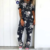 new European and American fashion printed skull jumpsuit cargo pants