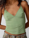 Women Crop Camisole Tops Solid Color V-Neck Summer Backless Spaghetti Strap Tank Sleeveless Mini Vest Streetwear 2024-Outfit