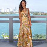 Sexy Printed Beach Dress Women New High Waist Sleeveless V Neck Spaghetti Strap Dress Female Fashion Spring Summer