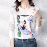 printing Women's silk shirts Spring Autumn Basic bottoming shirts Casual Tshirt Ladies o-neck Long Sleeve Tee