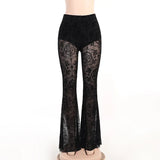 Summer New Women's Casual Pants Dark Sexy Slim Printed Lace Style High-Waisted Horn Trousers-Outfit