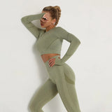 Seamless Gym set Fitness Sports Suits GYM Cloth Long Sleeve Shirts High Waist Running Sexy Booty Leggings Workout