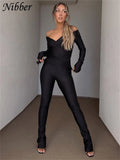 Sexy Skinny Solid Two Piece Set Women Fashion Cross V-neck Long Sleeve Tops+ High Waist Floor Length Trousers Street Suit-Outfit