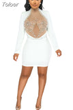 Rhinestone Pearl Mesh Glam Dresses Sexy Evening Party Wear Women Clothing 2023 Fashion Club Bodycon Dress