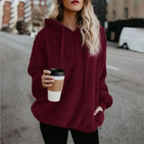 Women Fleece Hoodies 2021 Long Sleeve Hooded Pullover Sweatshirt Autumn Winter Warm Zipper Pocket Fur Coat Plus Size