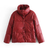 PU Leather Parkas Fashion High Street Solid Faxu Leather Coats Elegant Winter Thick Cotton Jackets Loose