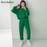 New Women Green Sport Suit Two Piece Long Sleeve Pullover Whith Sweatpants Set Autumn Active Wear Outfit Casual