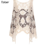 Summer Beach Cover Up Top Cardigain Hippie Froral Patchwork Lace Vest Retro Vintage Crochet Asymmetric Open Stitch