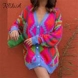 2021 Autumn Winter Green Cardigan Oversized Women Long Sleeve Button Casual Loose Knitted Sweater