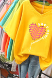 100% Cotton L-6XL T Shirt Plus Size Tshirt Short Sleeve Women Top Summer Heart Print Couple V Neck Oversized T