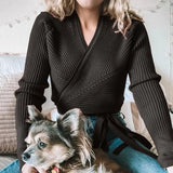 Winter Knitted Sweater Women V-neck Slim Pullovers Sweater Ladies Wrap Sweaters Female Casual Sweater