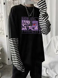 Sleeve Harajuku T-Shirt Women'S Stitching Long Sleeve T-Shirt Stripe Printing O-Neck Chic Tops 2022 Summer