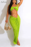 Sexy Green Sleeveless Caimsole Two Piece Skirt Set Party Evening For Women 2023 Summer Strapless Crop Top Long Skirt