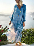 Spring Patchwork Ruffles Women's Dresses V Neck Petal Sleeve Loose Perspective Holiday Dress Fashion Clothes