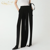 Fashion Black Office Women's Pants 2022 Elegant Loose High Waist Wide Leg Trousers Lady Casual Chic Patchwork