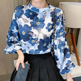 Spring summer Women Blouses Fashion Chinese style vintage floral shirts Blouse Long lantern sleeve Tops Blusas