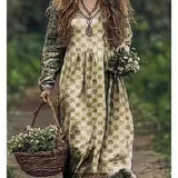 Printed Summer Long-Sleeved Dress Art Retro