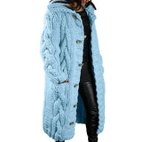 Autumer Winter Long Sleeve Top Crew Neck Women Sweater Knit Cardigan Pull Button Thick Warm Loose Casual Long Coat