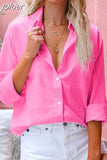 Fashion Fall Lapel Solid Color Shirts Casual Long Sleeve Loose Cardigan Buttons Long Blouses Elegant Office Shirts